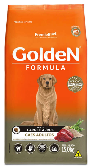 Golden adulto raças grandes carne e arroz 15 kg 