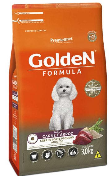 Golden adulto raças pequenas sabor carne e arroz 3kg