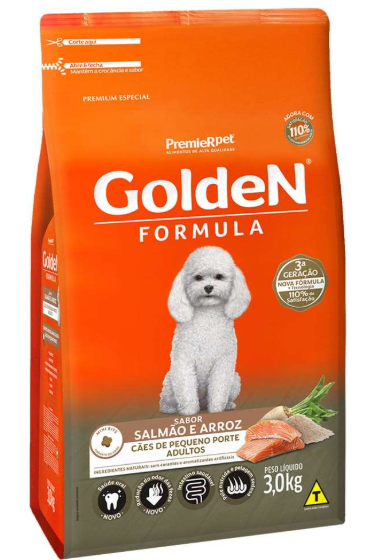 Golden adulto raças pequenas sabor salmão e arroz 3 kg 