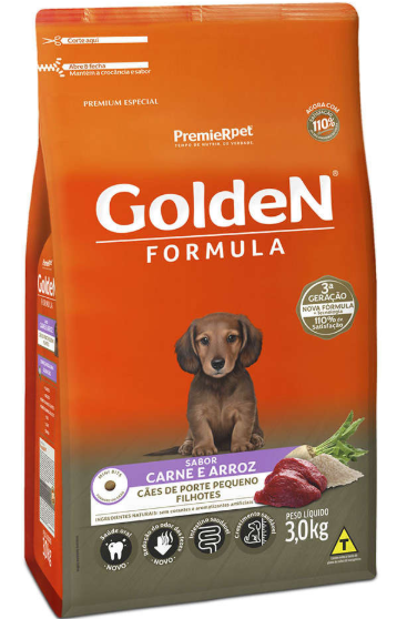 Golden filhote raças pequenas carne e arroz 3 kg 