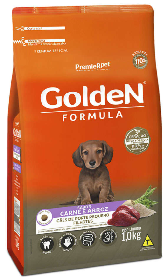 Golden filhote raças pequenas sabor carne e arroz 1 kg 