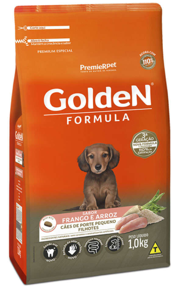 Golden filhote raças pequenas sabor frango e arroz 1 kg 