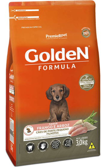 Golden filhote raças pequenas sabor frango e arroz 3 kg 