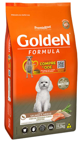 Golden fórmula adulto raças pequenas salmão e arroz 15 kg