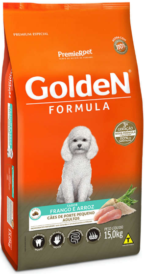 Golden fórmula mini Bits adulto frango e arroz 15kg