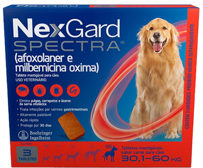 Nexgard Spectra GG 30,1 a 60 kg caixa c/ 3 unidades 