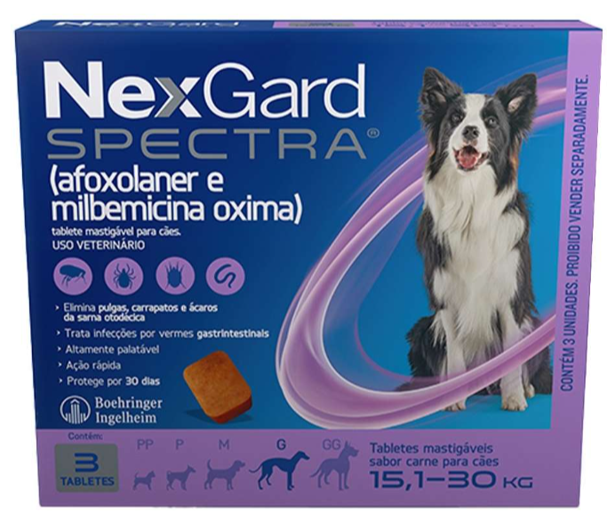 Nexgard Spectra G 15,1 a 30 kg caixa c/ 3 unidades 