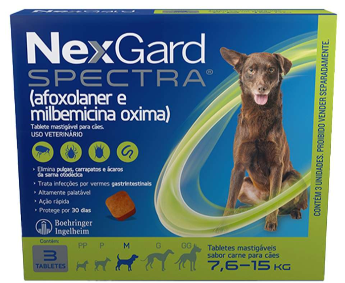 Nexgard Spectra M 7,6 a 15 kg caixa c/ 3 unidades 