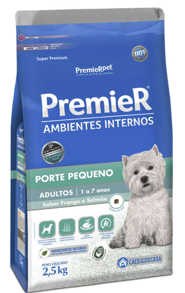 Premier ambientes internos adultos frango e salmão 2,5 kg