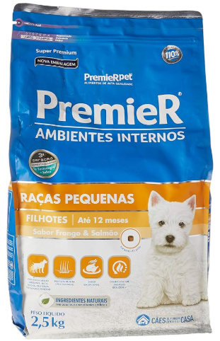 Premier ambientes internos filhote porte pequeno frango e salmão 1 kg