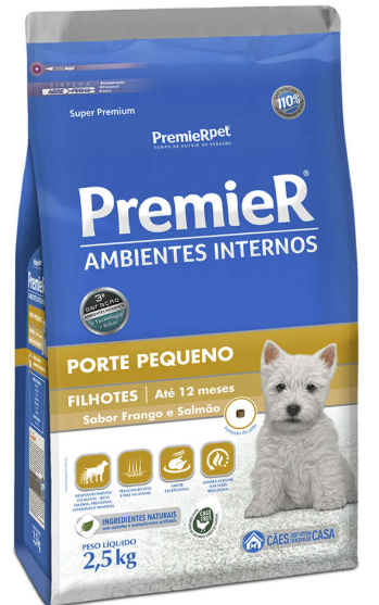 Premier ambientes internos filhotes frango e salmão 2,5 kg