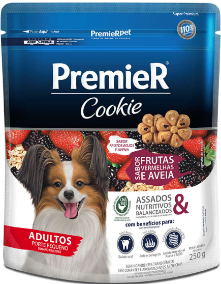 Premier cookie adulto raças pequenas sabor frutas vermelhas e aveia 250g