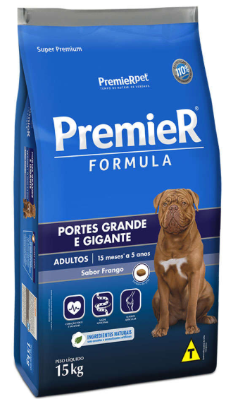 Premier porte grande e gigante adultos sabor frango 15 kg 