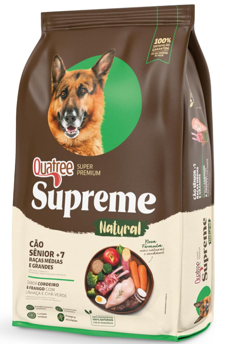 Quatree supreme ração para cães senior +7 raças médias e grandes cordeiro e frango 15kg