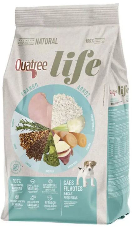 Quatree life ração cães filhotes raças pequenas frango e arroz 1kg