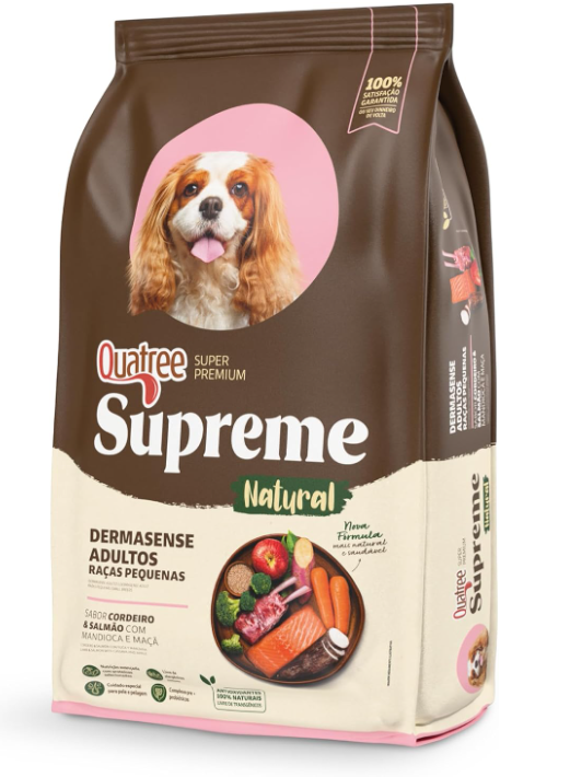 Quatree supreme dermasense adulto raças pequenas cordeiro e salmão 2.5 kg