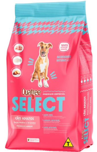 Quatree select adulto raças médias e grandes (frango e arroz) 15kg