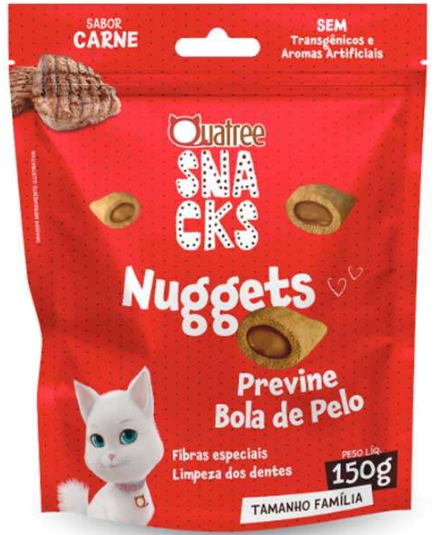 Quatree snacks nuggets gatos bola de pelo carne 150g