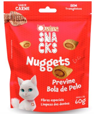 Quatree snacks nuggets gatos bola de pelo carne 60g