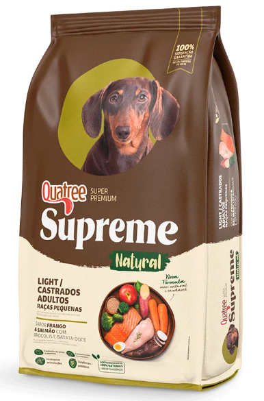 Quatree supreme adulto raças pequenas light/castrado frango e salmão 2.5kg