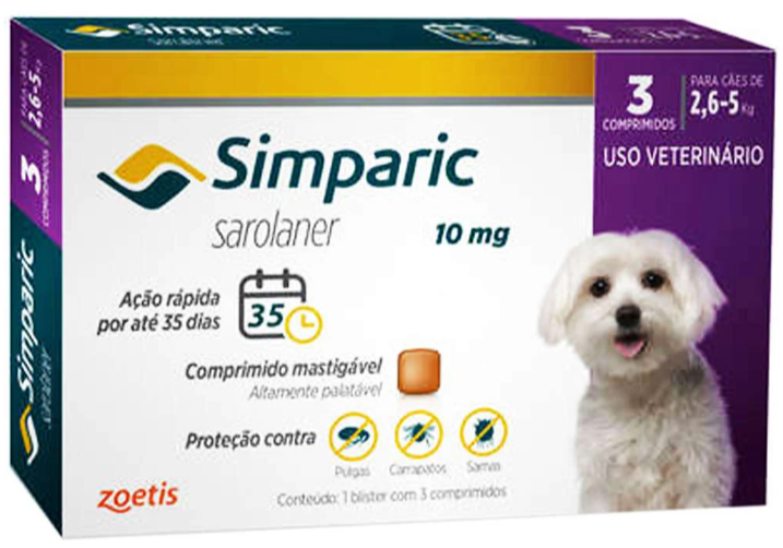 Simparic 10 mg 2,6 a 5 kg  caixa c/ 3 unidades 