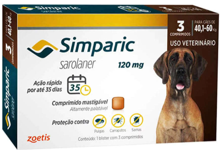Simparic 120 mg 40,1 a 60 kg caixa c/ 3 unidades 