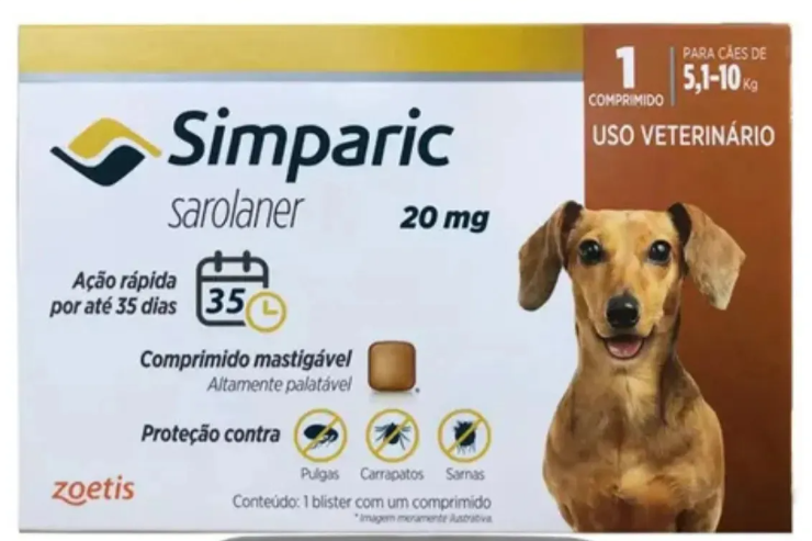 Simparic 20 mg 5,1 a 10 kg caixa c/ 1 unidade
