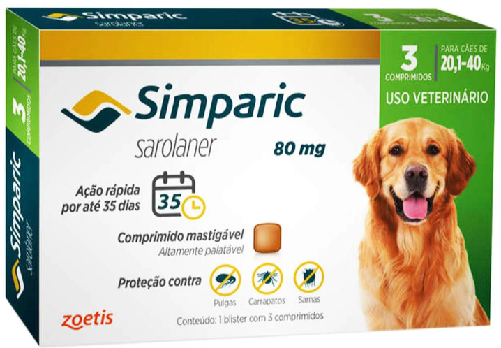 Simparic 80 mg 20 a 40 kg caixa c/ 3 unidades 