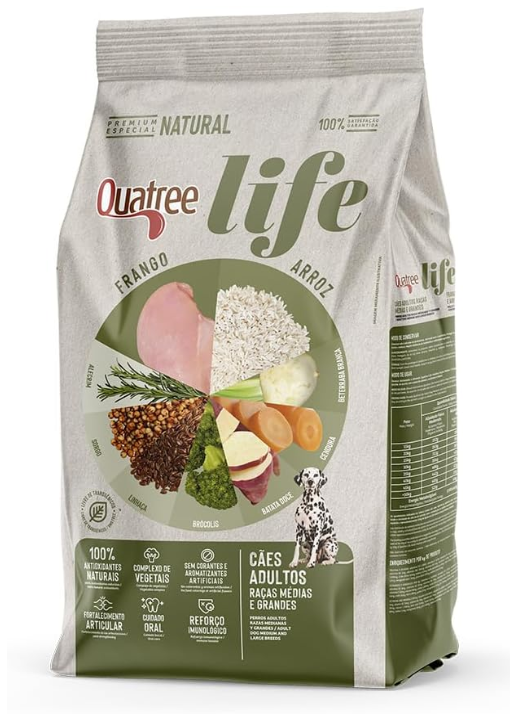 Quatree life adulto raças médias e grandes frango e arroz 15 kg