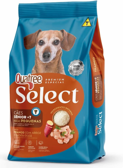 Quatree select  para cães senior +7 raças pequenas frango com arroz e batata doce 3kg